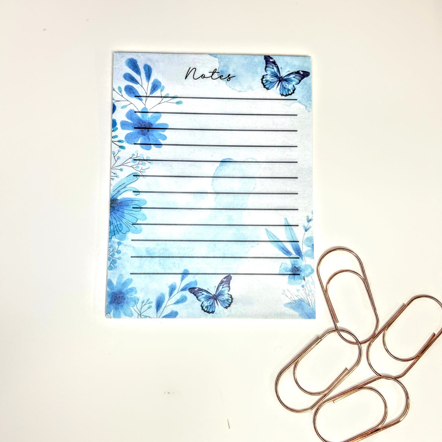 Whimsical Blue Butterfly Notepad – Cute Aesthetic Stationery for Notes & Lists