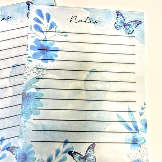 Whimsical Blue Butterfly Notepad – Cute Aesthetic Stationery for Notes & Lists