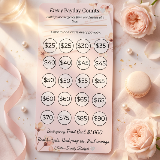 Emergency fund tracker with decorative elements on a light background