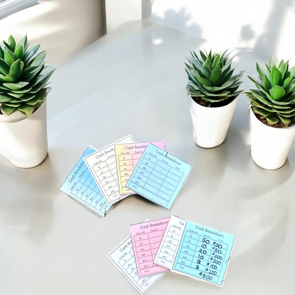 Bank Slips - Minimalist Cash Breakdown Laminated Teller Slip for Budget Binder