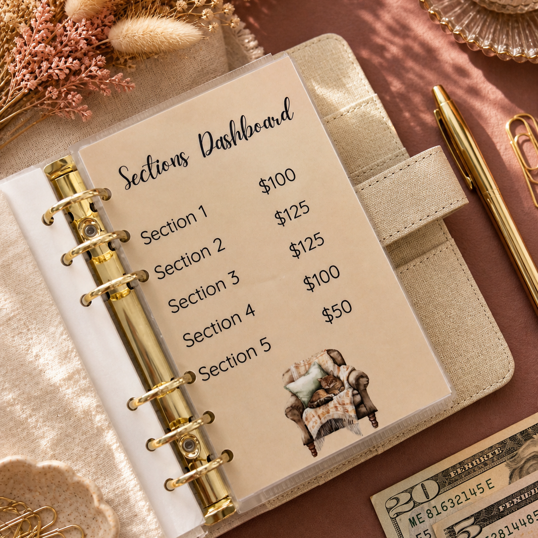 Planner with sections and prices on a decorative background