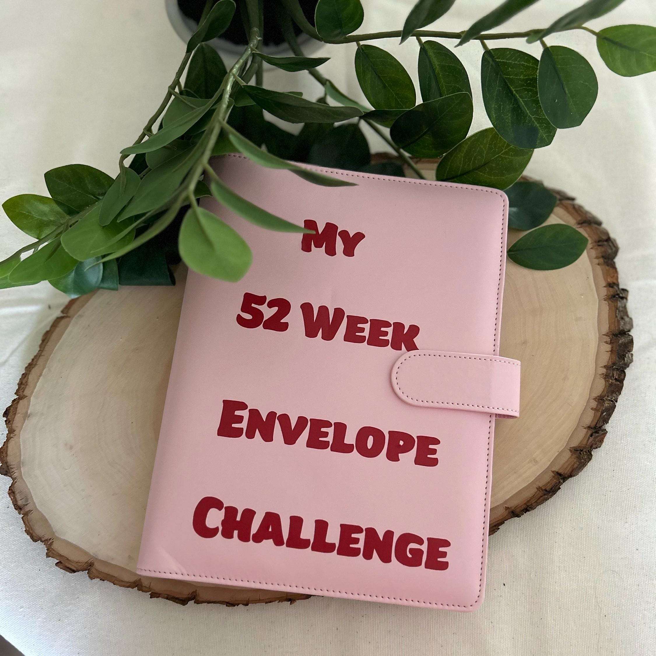 Organized 52 Week Savings Challenge binder featuring labeled envelopes and a savings tracker, perfect for budgeting enthusiasts to manage weekly savings and reach financial goals systematically.