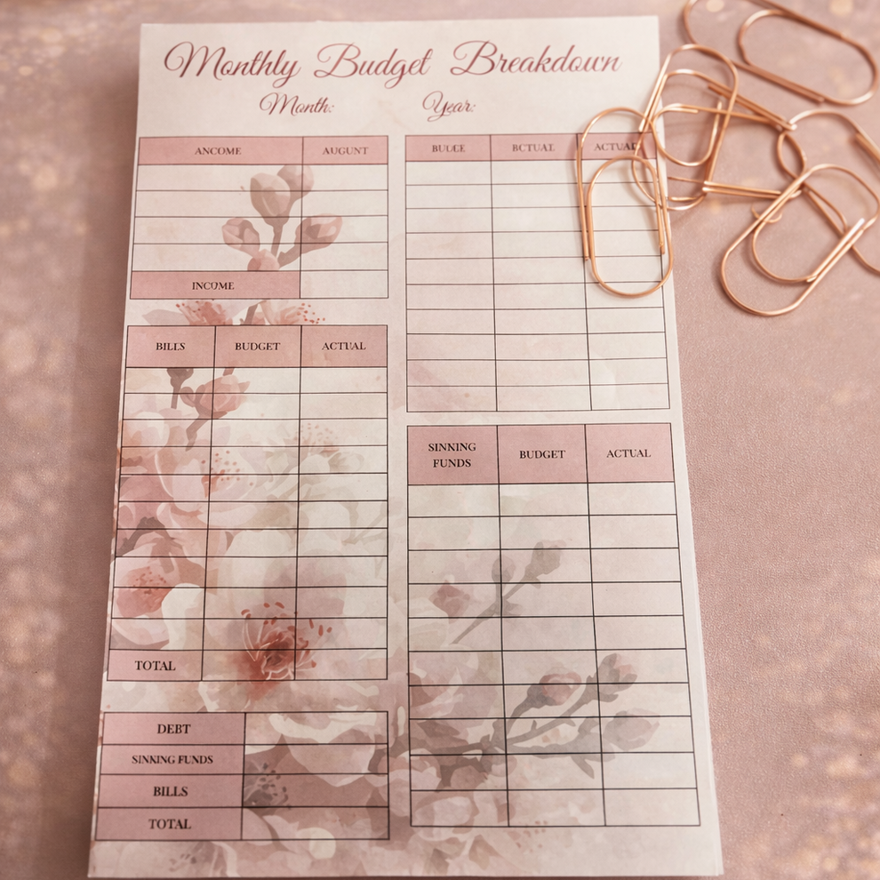 Monthly Budget Breakdown Notepad | Expense & Savings Planner – Fortier ...