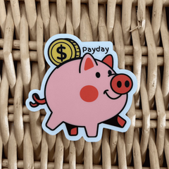 Adorable Piggybank Payday Custom Sticker featuring a cute piggy bank design and playful lettering, perfect for adding a fun touch to planners, budgeting journals, or savings trackers.