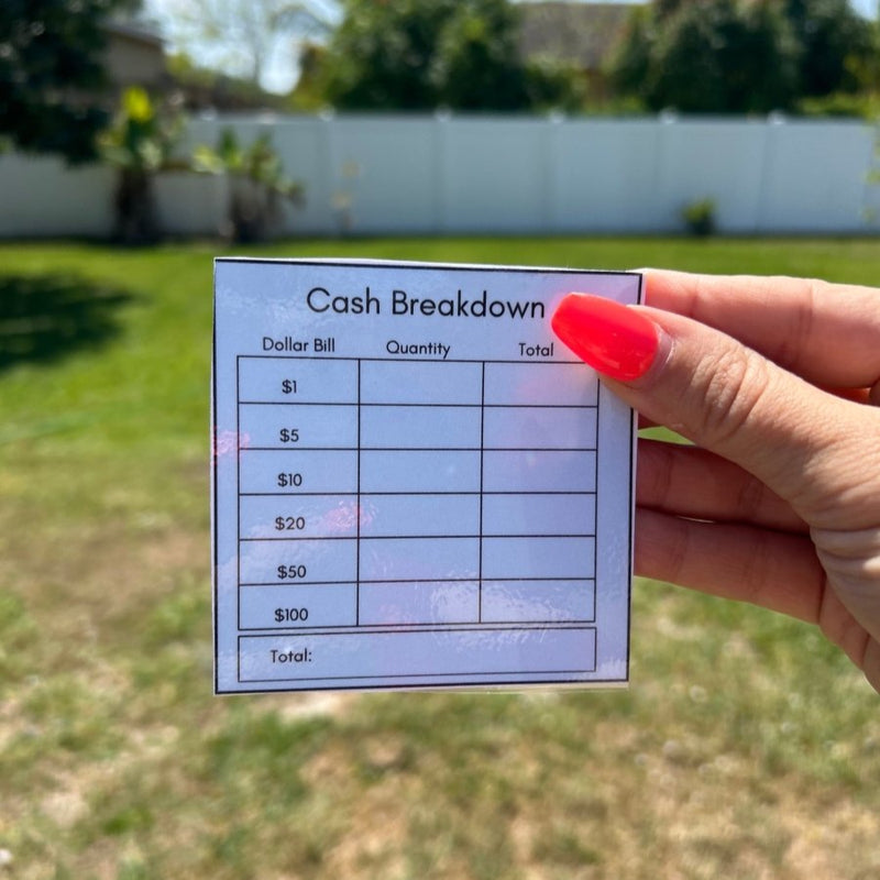 Bank Slips - Minimalist Cash Breakdown Laminated Teller Slip for Budget Binder - Fortier Family Budgets