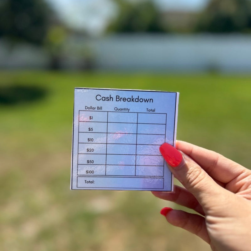 Bank Slips - Minimalist Cash Breakdown Laminated Teller Slip for Budget Binder - Fortier Family Budgets