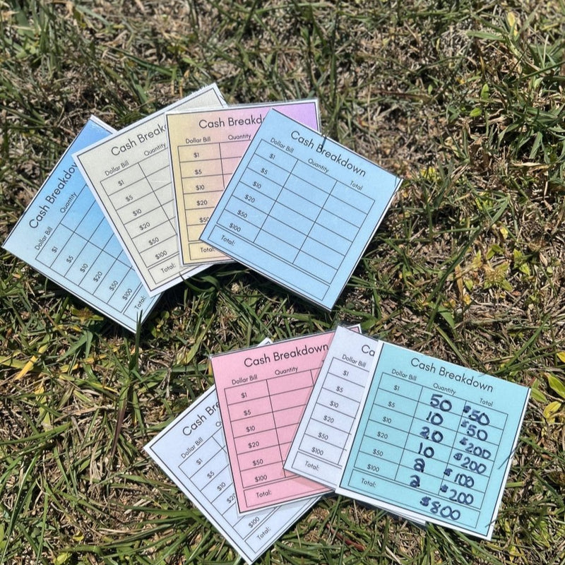 Bank Slips - Minimalist Cash Breakdown Laminated Teller Slip for Budget Binder - Fortier Family Budgets