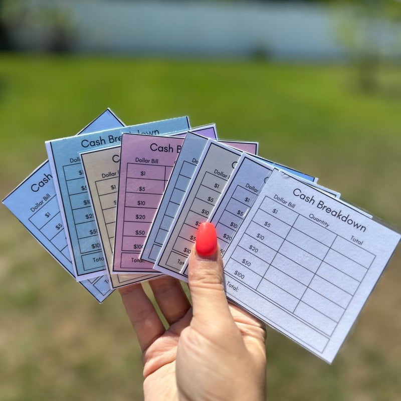 Bank Slips - Minimalist Cash Breakdown Laminated Teller Slip for Budget Binder - Fortier Family Budgets