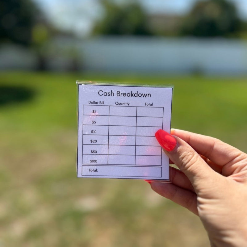 Bank Slips - Minimalist Cash Breakdown Laminated Teller Slip for Budget Binder - Fortier Family Budgets