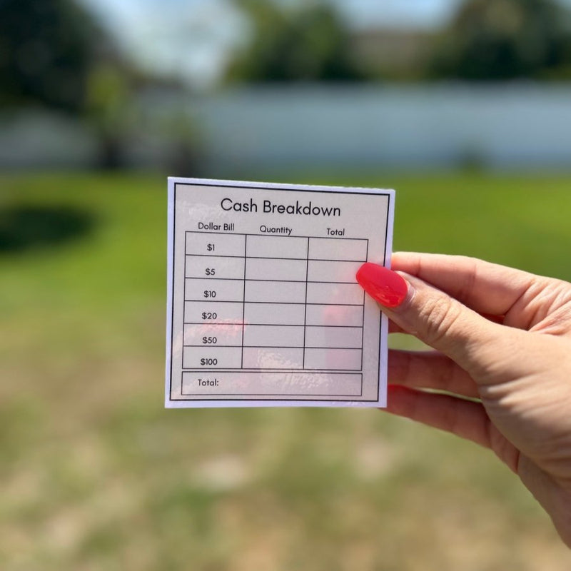 Bank Slips - Minimalist Cash Breakdown Laminated Teller Slip for Budget Binder - Fortier Family Budgets