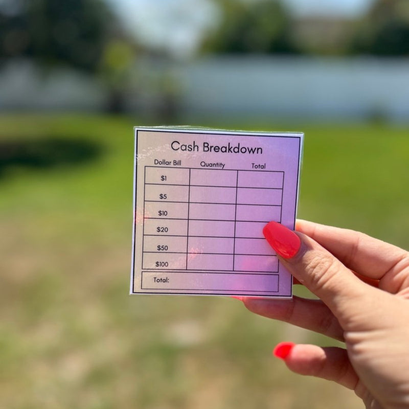 Bank Slips - Minimalist Cash Breakdown Laminated Teller Slip for Budget Binder - Fortier Family Budgets
