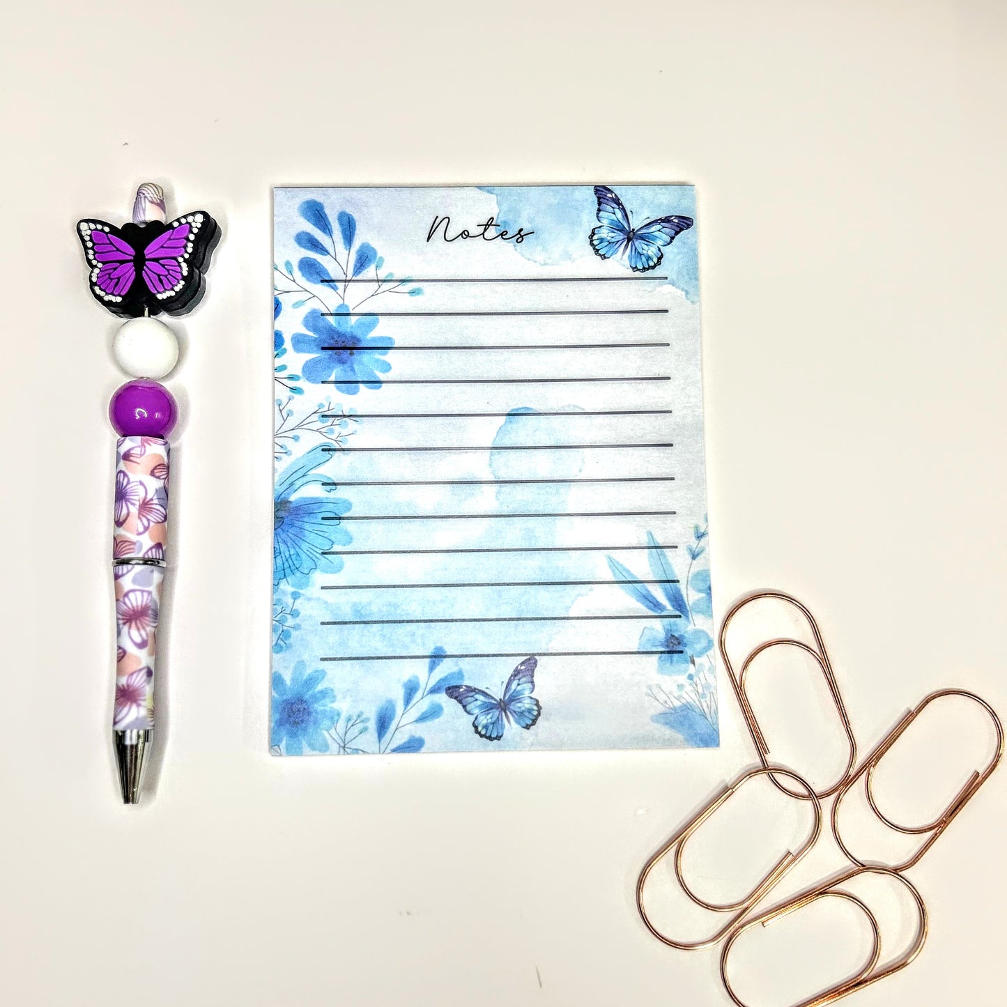 Whimsical Blue Butterfly Notepad – Cute Aesthetic Stationery for Notes & Lists