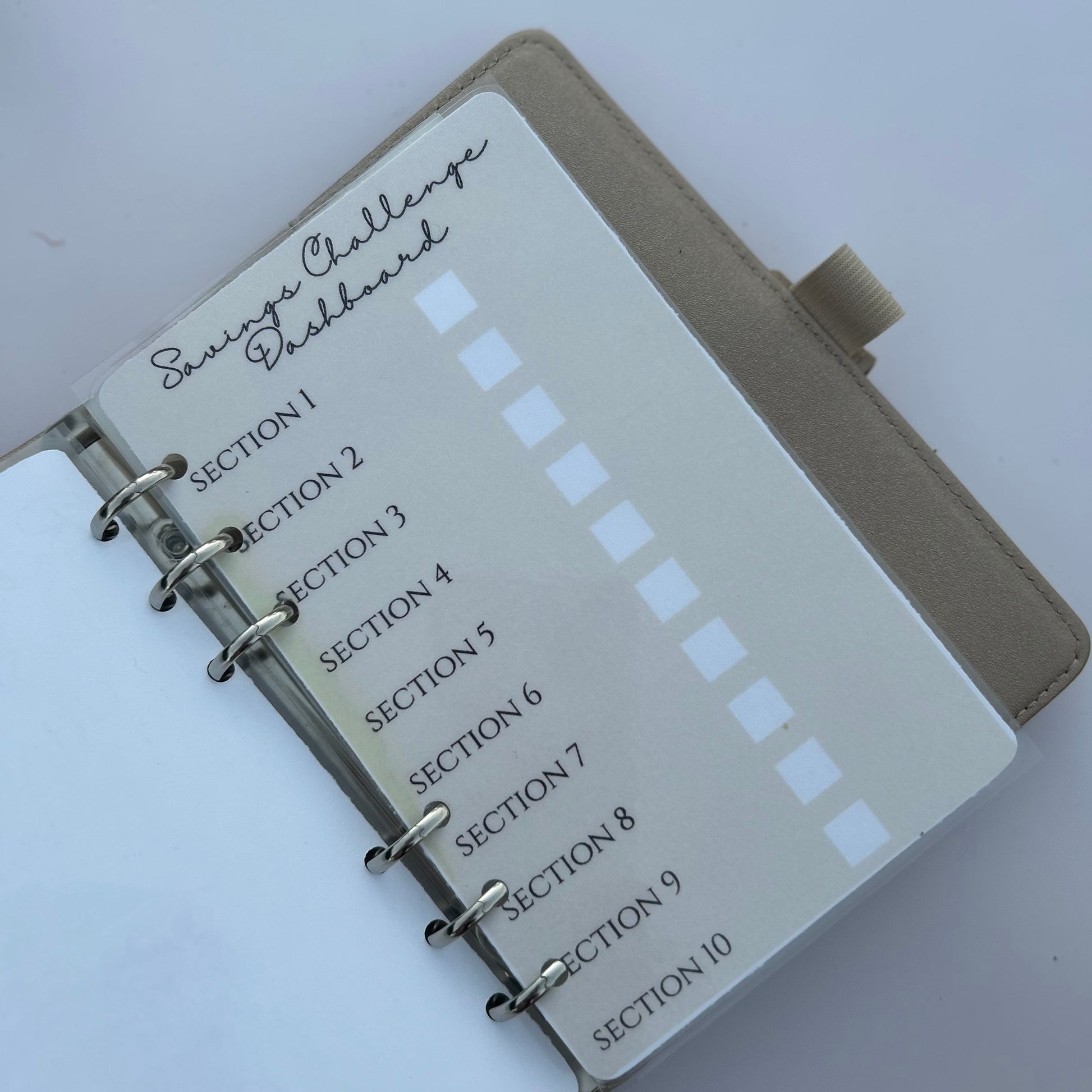Planner with sections labeled on a white background