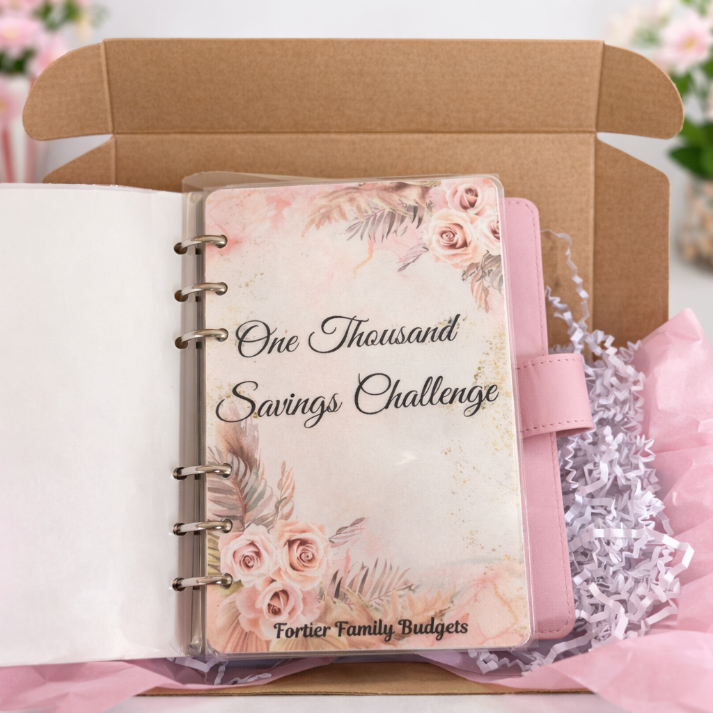 Planner with 'One Thousand Savings Challenge' design in a decorative box.