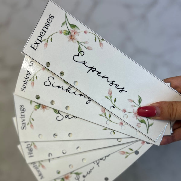 Floral Bookmark Cash Envelope Divider for A6 Binder - Fortier Family Budgets