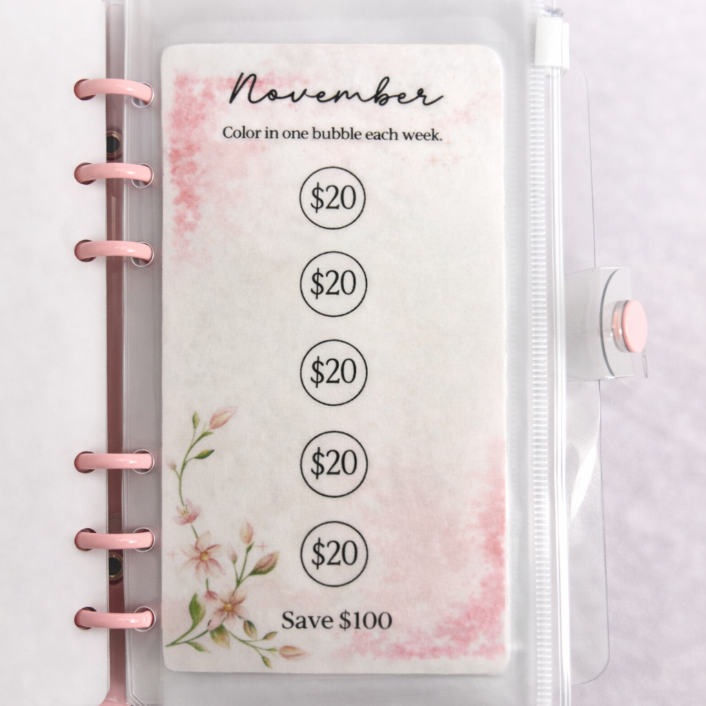 Planner sticker with floral design and monetary values on a white background