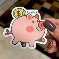 Adorable Piggybank Payday Custom Sticker featuring a cute piggy bank design and playful lettering, perfect for adding a fun touch to planners, budgeting journals, or savings trackers.