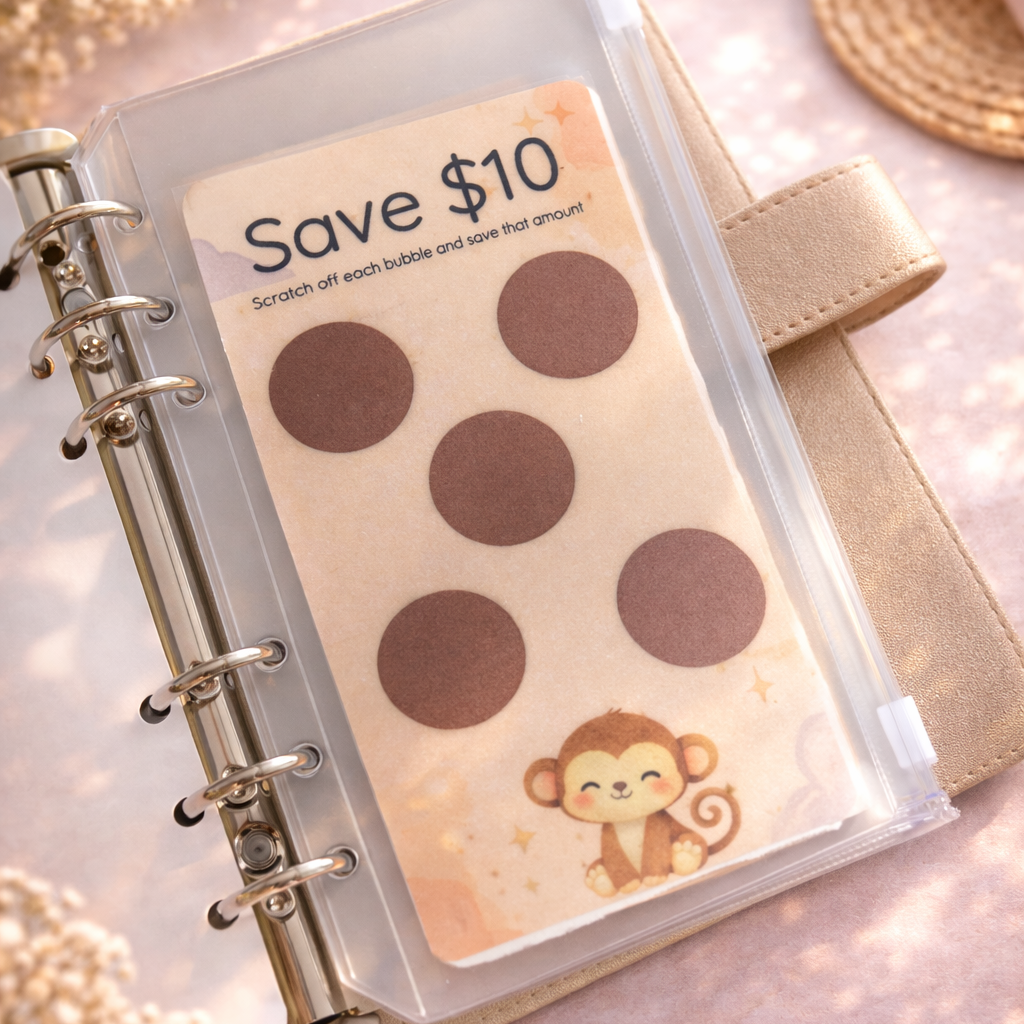 Planner with a discount voucher attached on a decorative background