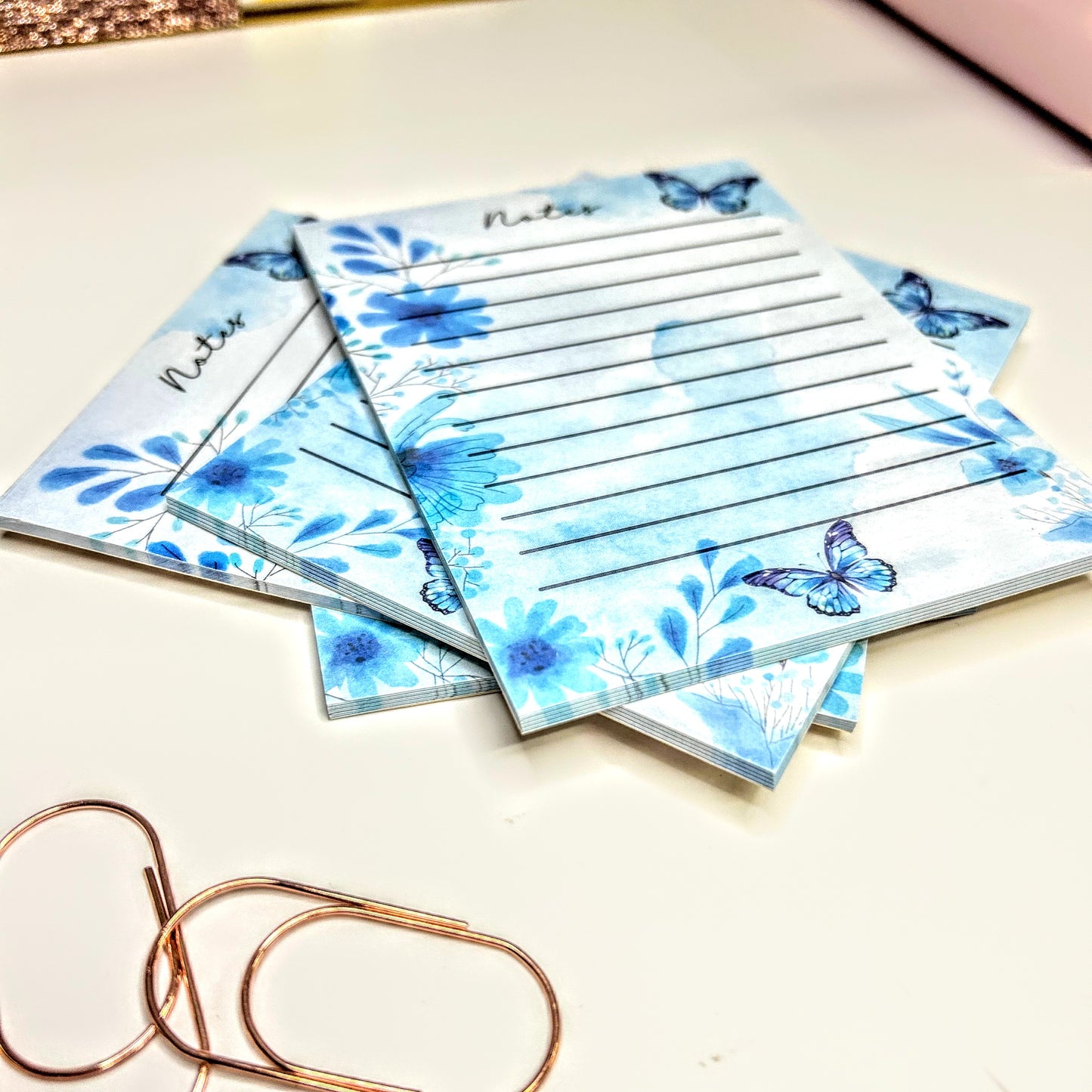 Whimsical Blue Butterfly Notepad – Cute Aesthetic Stationery for Notes & Lists