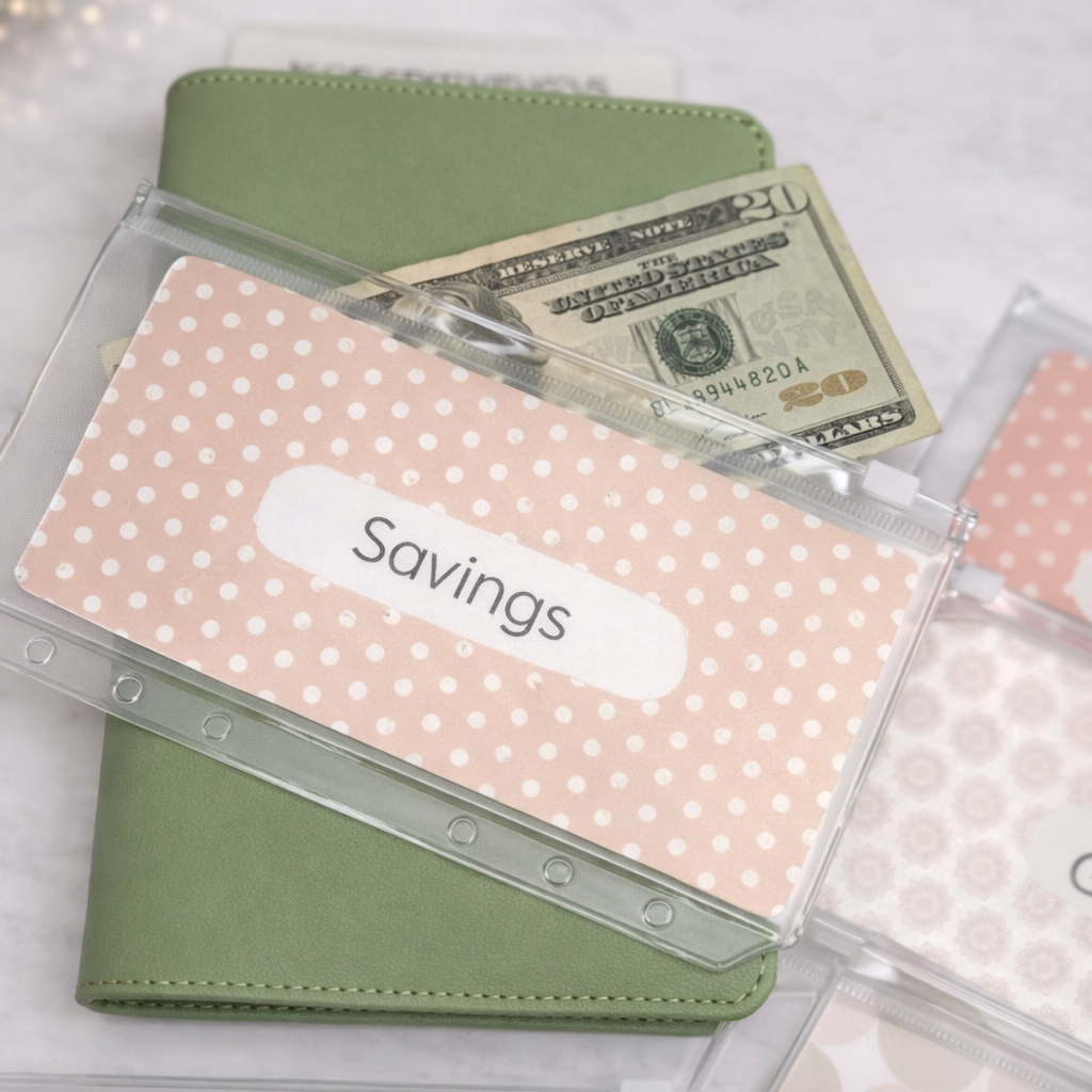 Clear plastic card holders with labeled cards on a light background