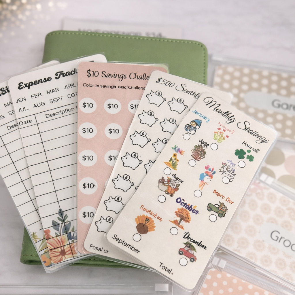Collection of planner stickers with various designs on a light background